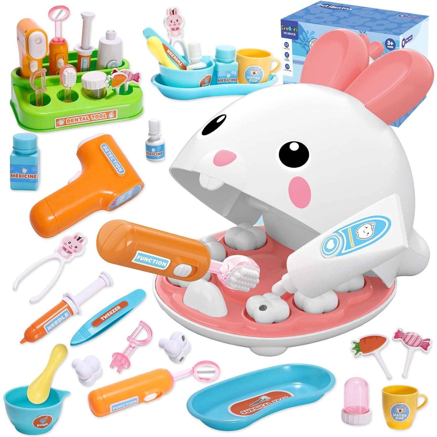 Pretend Play Medical Kit, Bunny Doctor Kit for Toddlers, Dentist Role Play Brush Teeth Toys for Girls, Boys