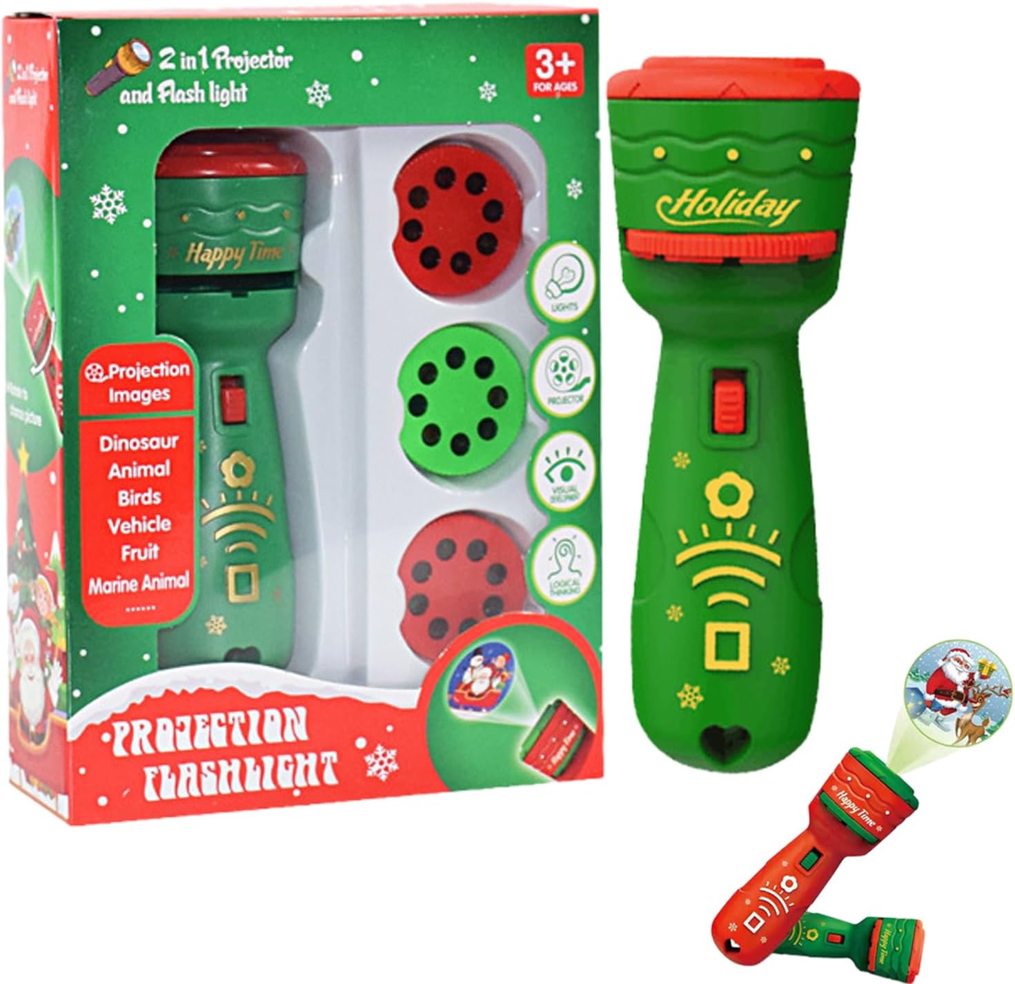 Christmas Projection Flashlight, Magic Projector Wonder Lamp Toy for Kids, 24 Christmas Images Featuring Elk and Santa C
