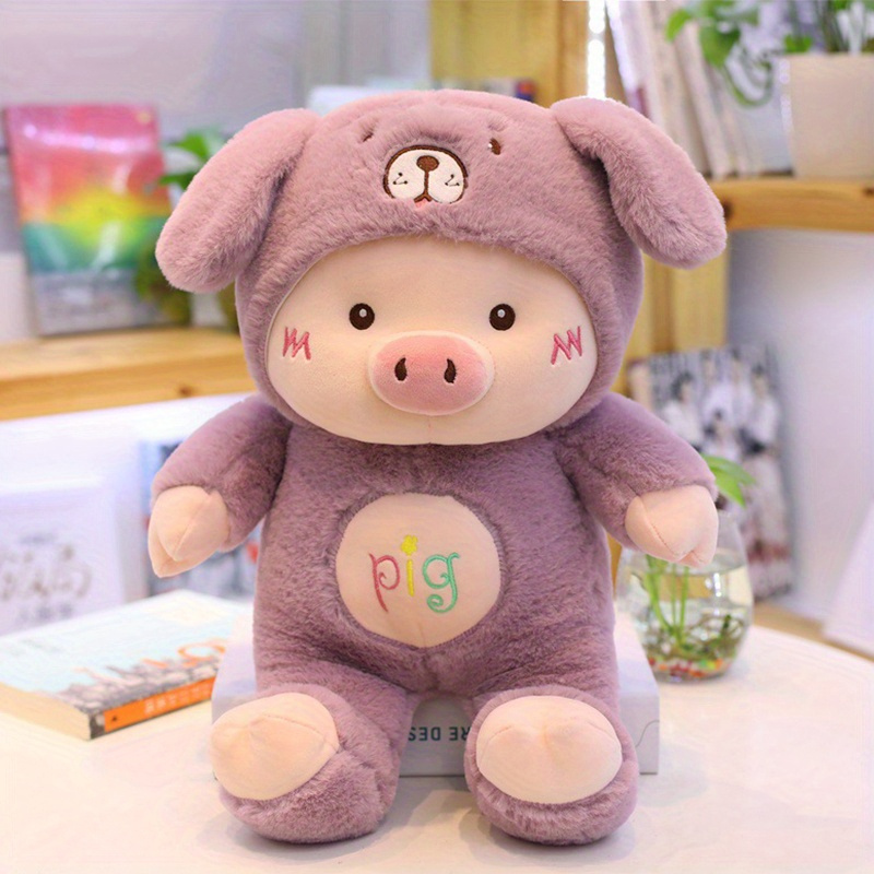Stuffed Cartoon Pig Plush Toy with Bear Hat, Cute Doll for Bed Sofa Decoration, Birthday Gifts for Kids & Adults