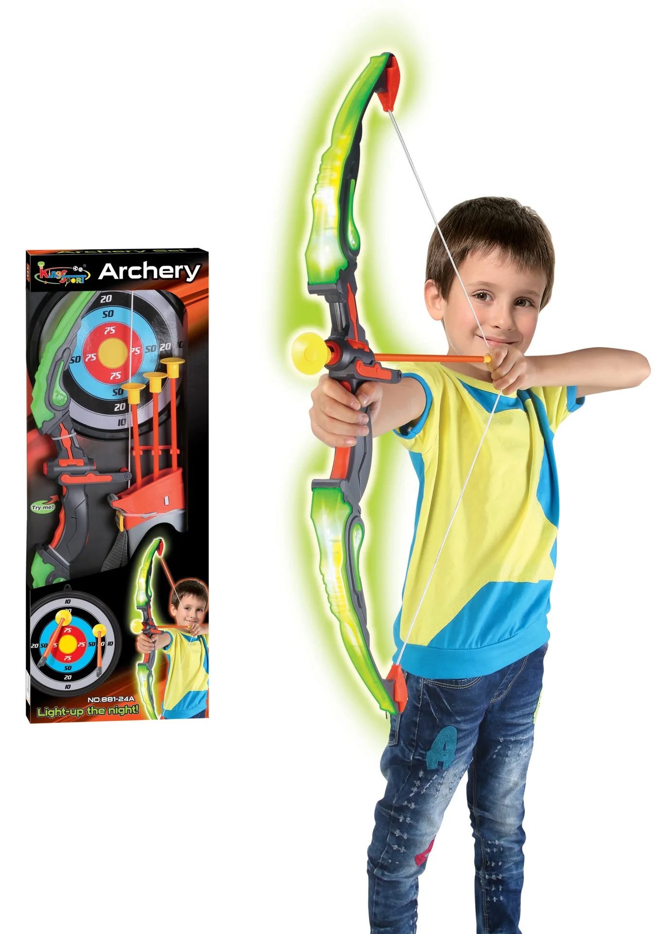 LED Light Up Archery Toy Set for Kids, Bow and Arrow Game with Quiver, Indoor and Outdoor Sport Toys for Boys and Girls
