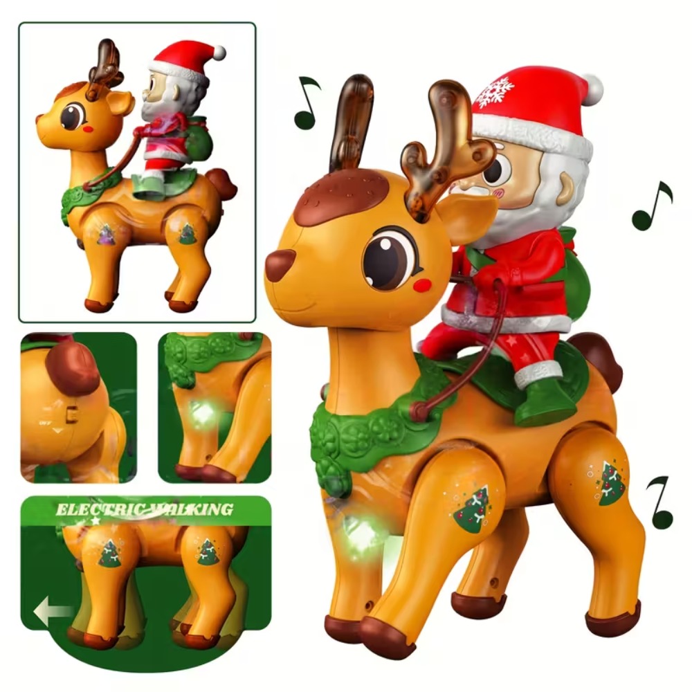 Electric Santa Claus Baby Toy with Elf, Light Up Music Tummy Time Crawling Toy, Christmas Gift for Kids