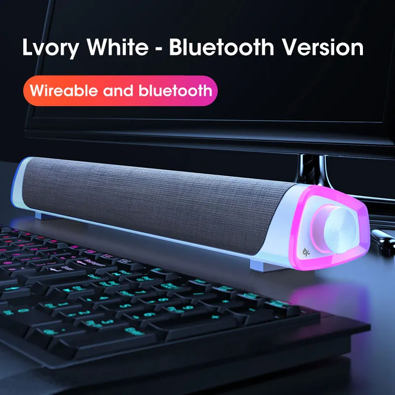 Wireless Bluetooth Speaker Bar with Stereo Sound and Subwoofer for Laptops, MacBooks, and PCs - Wired Loudspeaker