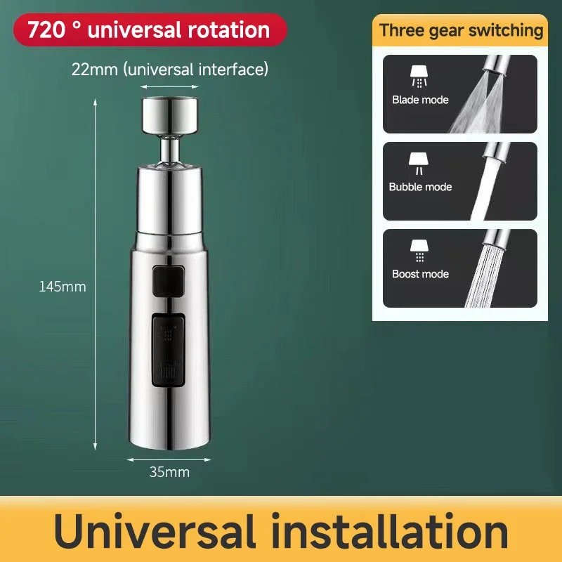 Water Saving Faucet Extender with Three Spray Modes Metal Alloy Head