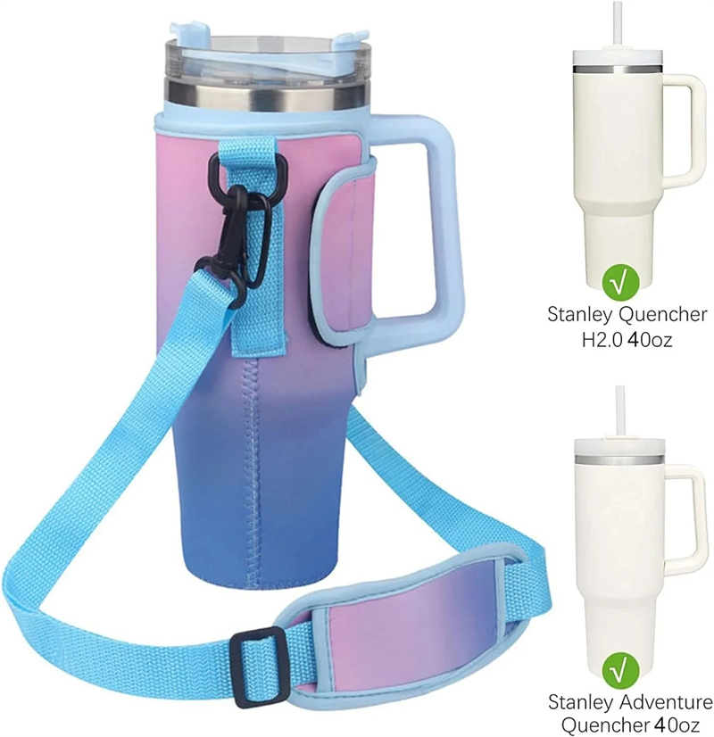 Water Bottle Carrier Bag with Adjustable Shoulder Strap for Large Tumblers and Bottles – Cup Sleeve with Handle