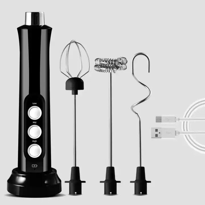 Wireless Rechargeable Electric Milk Frother – Speeds Handheld Foam Maker for Latte, Cappuccino & Hot Chocolate – USB