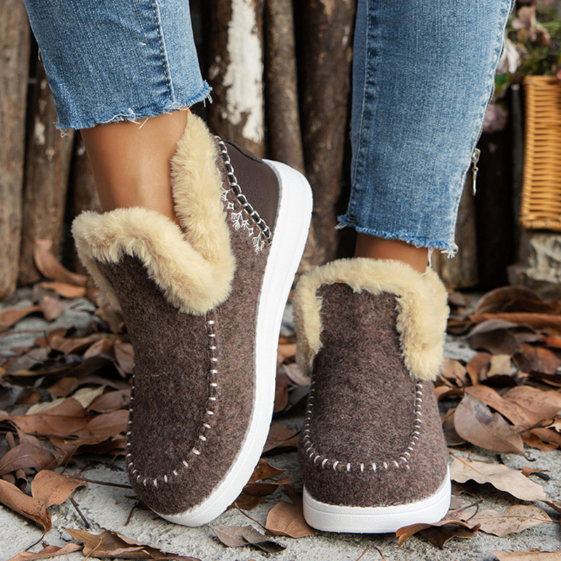 Plush Women's Winter Boots, Casual Ankle Shoes, Snow Platform Footwear
