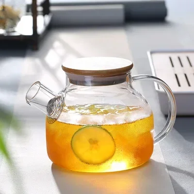 Borosilicate Glass Teapot with Flower Design - Heat-Resistant Large Clear Tea Pot for Office & Home Use