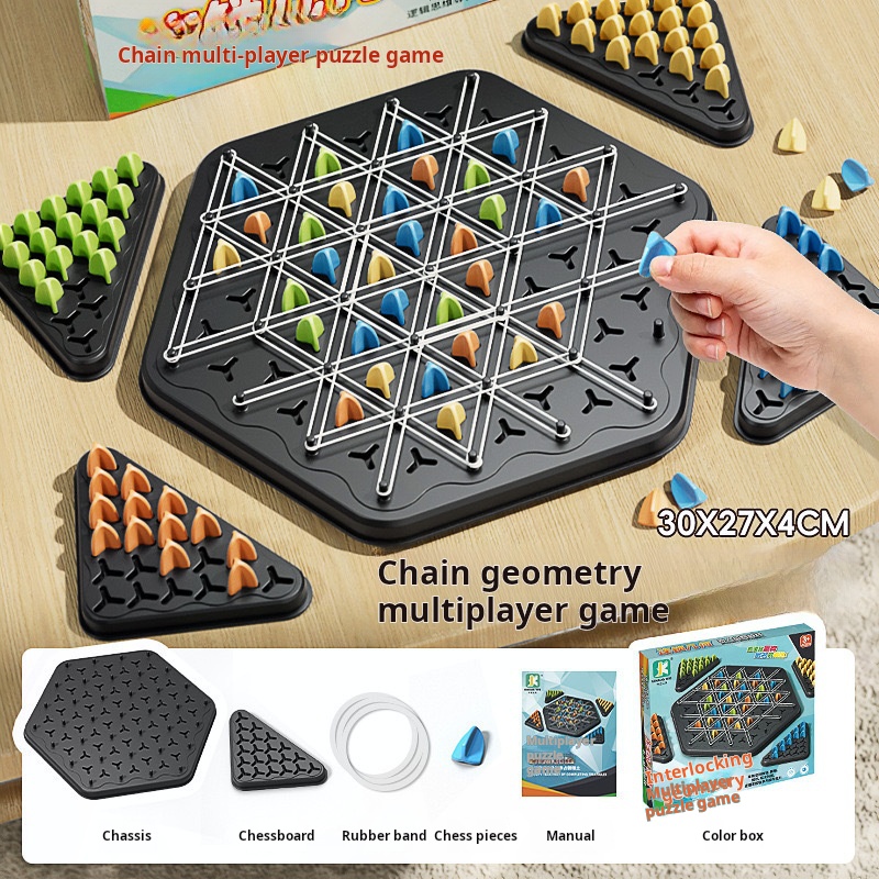 Triggle Triangle Strategy Board Game – Chain Triangle Chess Game with Rubber Bands for Family Game Night