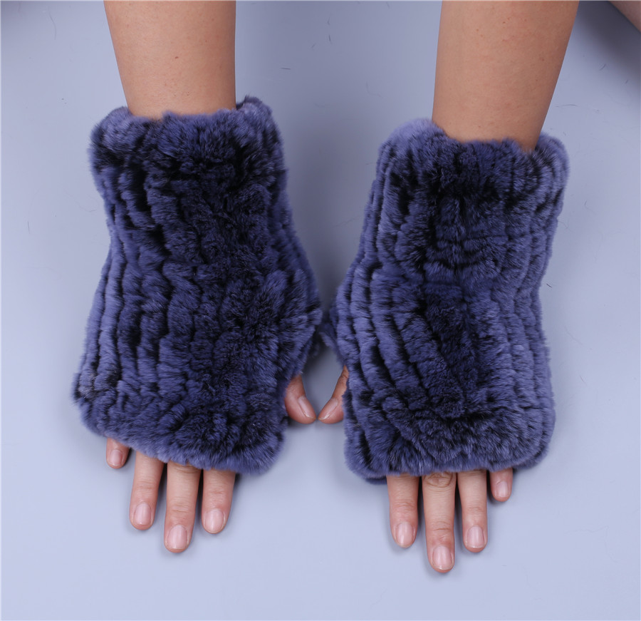 Rex Rabbit Fur Fingerless Gloves for Women Soft Real Fur Winter Mittens Wrist Warmers