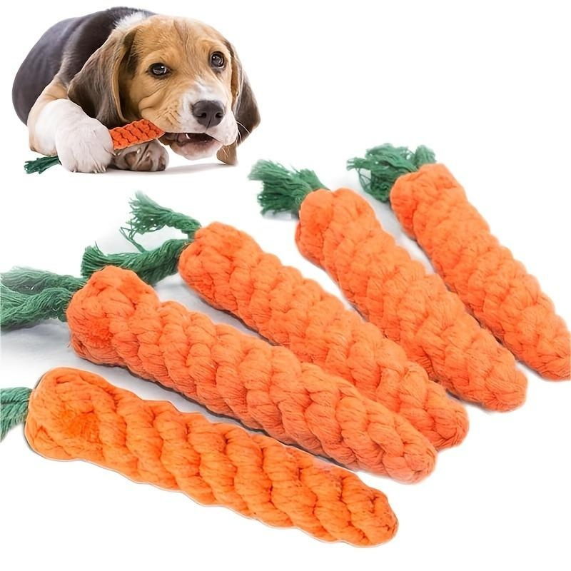 Carrot Shaped Cotton Rope Dog & Cat Chew Toy  Durable Pet Knot Toy for Indoor Play