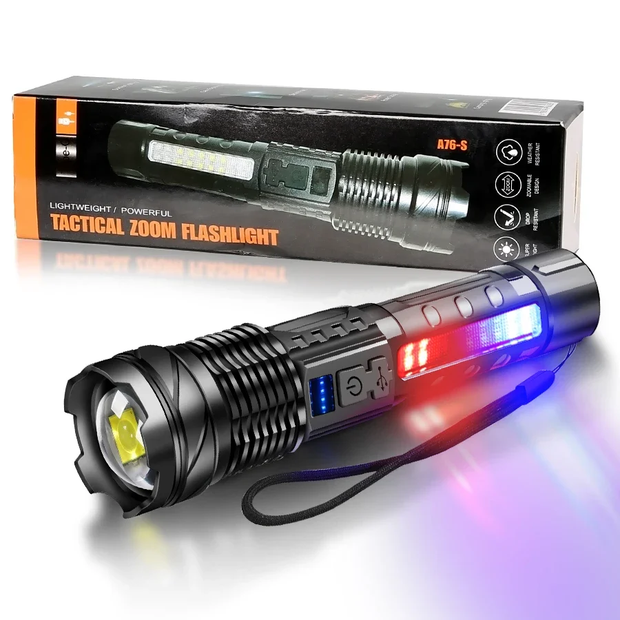 High-Powered LED Tactical Flashlight with USB Charging - Ultra Bright Zoom Lantern for Camping, Fishing, and Defense
