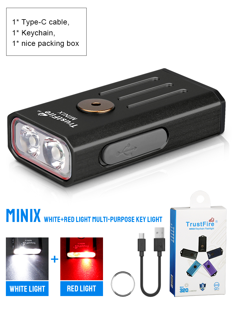 Trustfire Minix Mini Flashlight Keychain UV Lamp, Rechargeable Mode LED Torch with Red Light