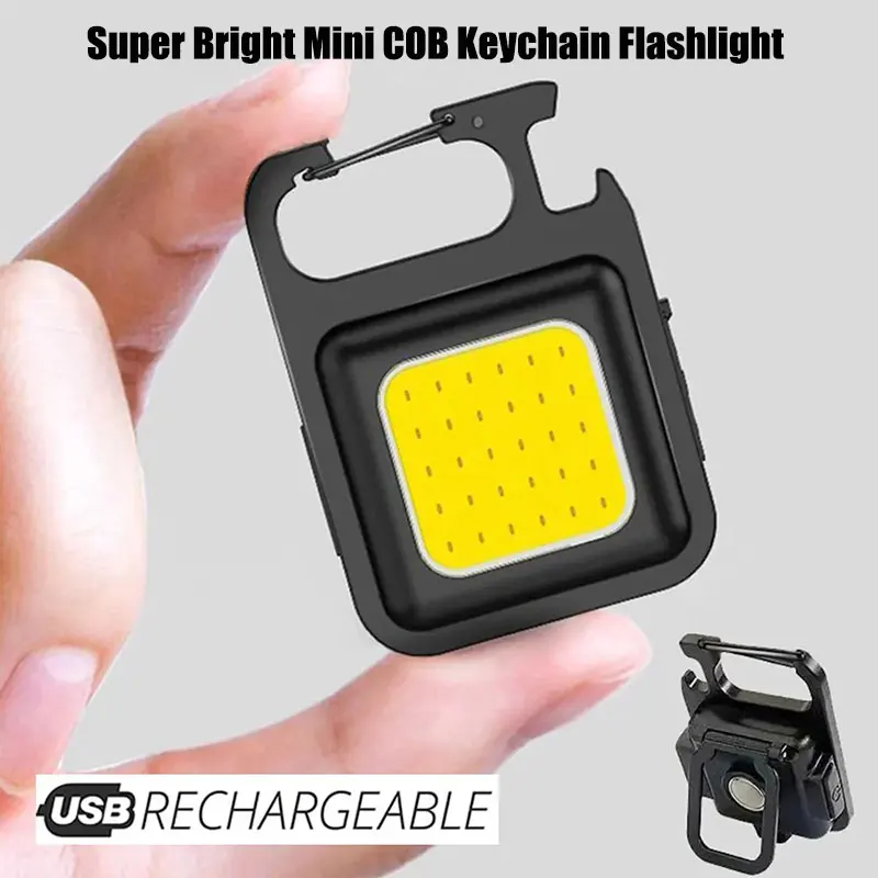 Super Bright COB LED Mini Flashlight with Tail Magnet & Corkscrew EDC Keychain Light for Outdoor & Emergency Use