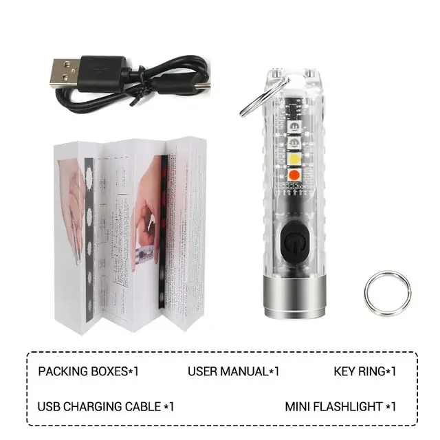 Mini Keychain Flashlight with Type C Fast Charging, Waterproof Torch Lamp, Magnetic Multifunction for Camping