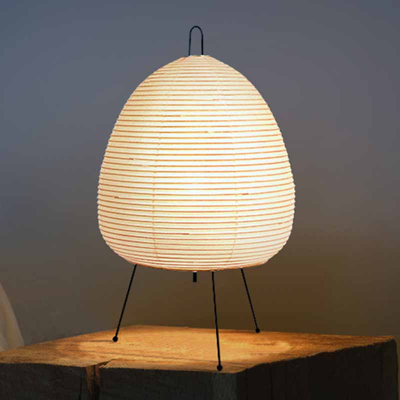 Japanese Style Paper Table Lamp with Tripod Stand LED Desk Lamp for Bedroom, Rice Paper Lantern Lighting