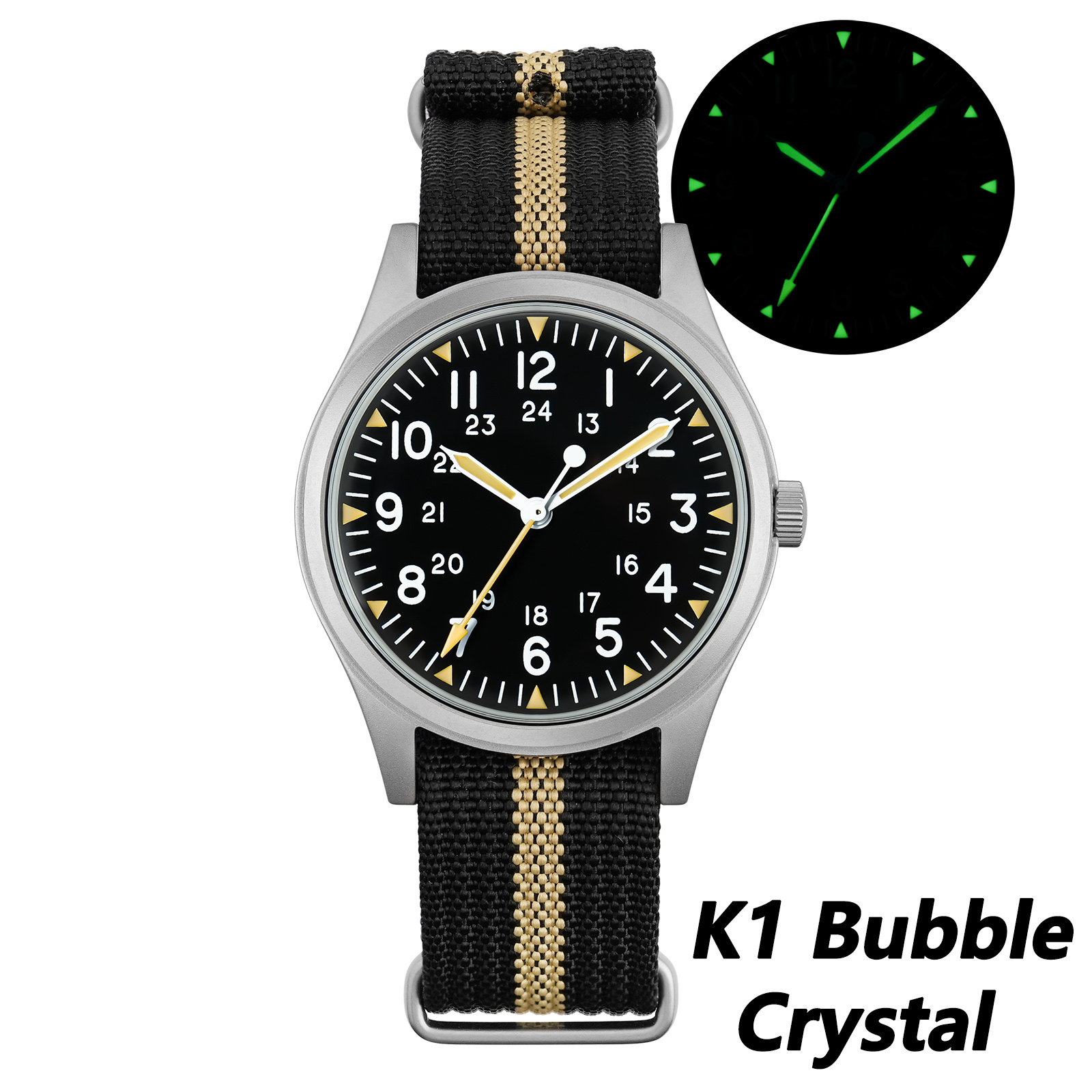 Vintage Military Watch Miyota Super, Sapphire Crystal,Bar Waterproof,