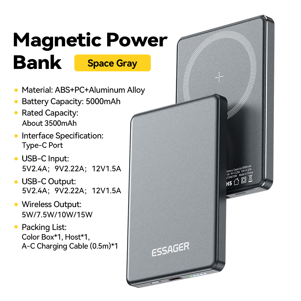 Essager Magnetic Portable Charger Fast Wireless Power Bank