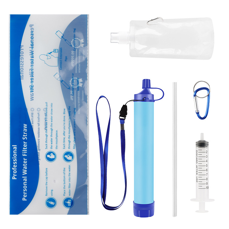 Portable Survival Water Filter Bottle for Camping Hiking Emergency Purification