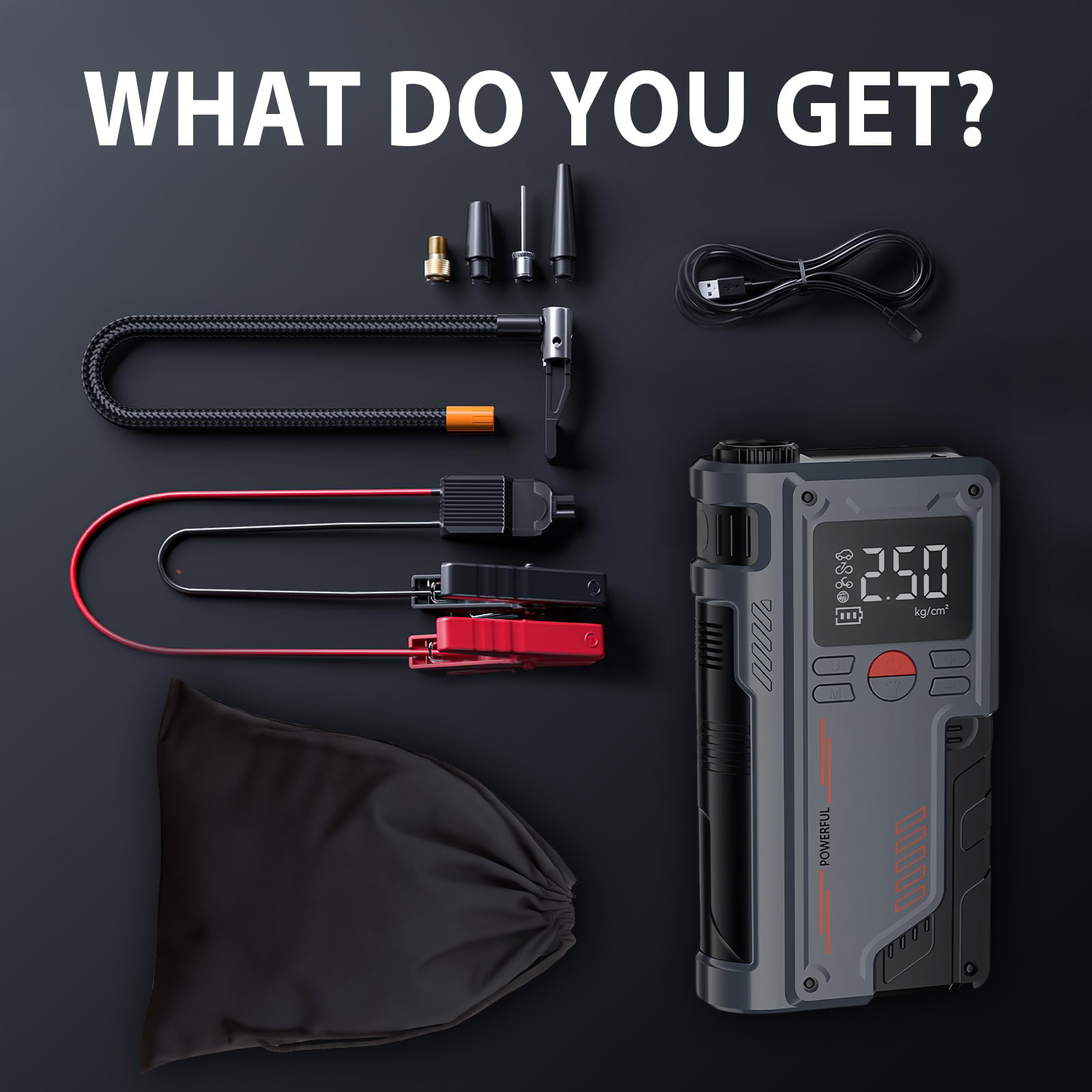 Car Jump Starter & Portable Power Bank with Air Compressor