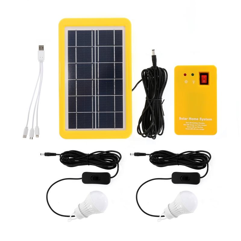Solar Panel Emergency Light Kit with USB Charger & LED Bulbs
