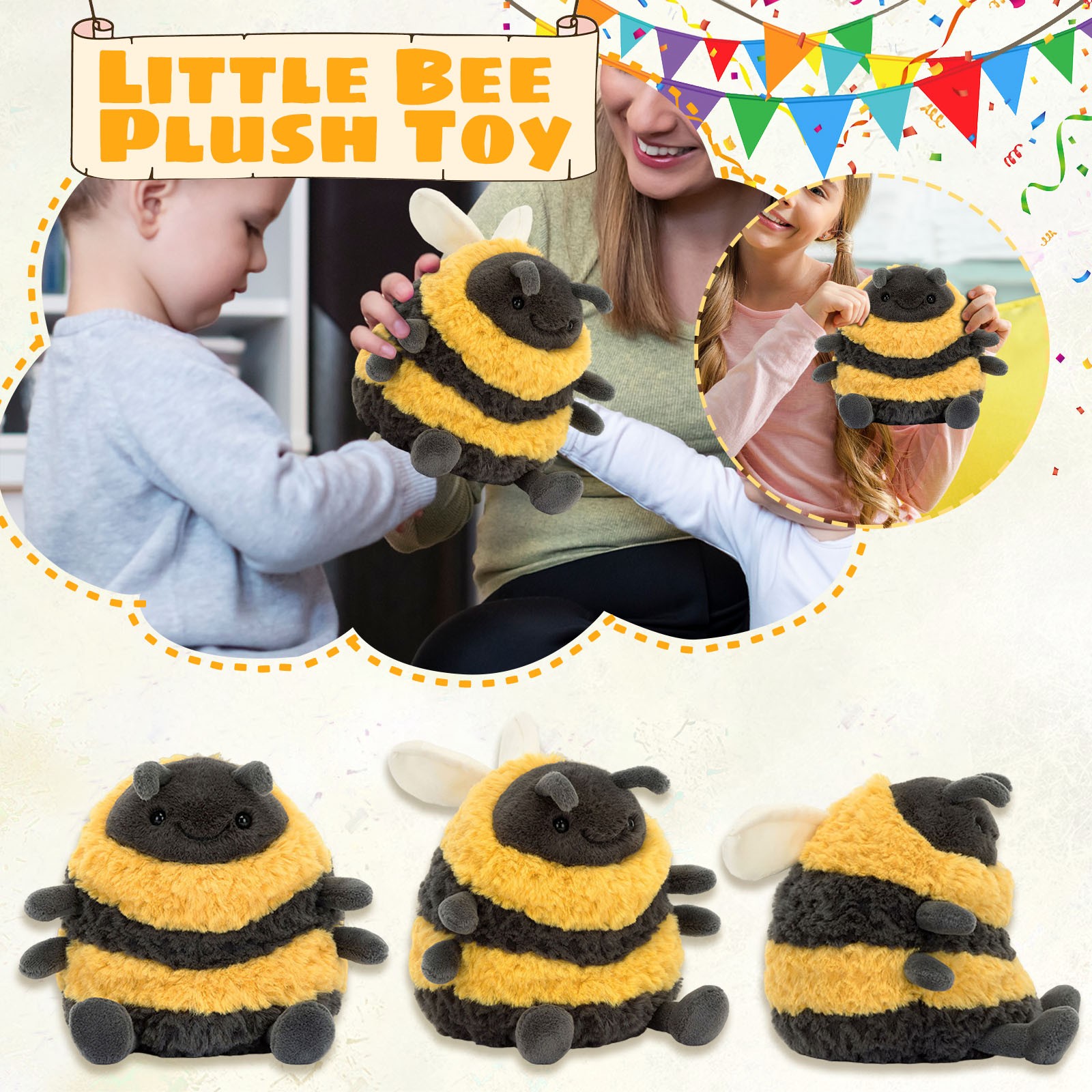 Honey Bee Plush Pillow Cute Stuffed Toy Soft Sleep Cushion Gift for Kids