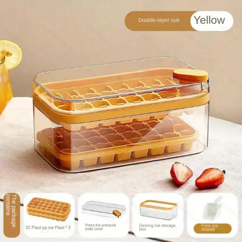 Double Layer Ice Cube Tray with Easy Release Ice Maker and Storage Bin