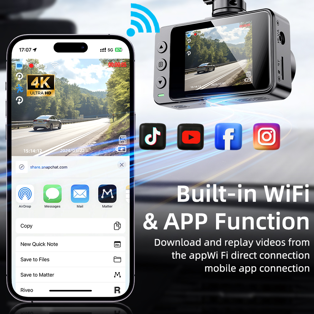 UltraGuard Front & Rear WiFi Dash Cam with Night Vision & Parking Monitor
