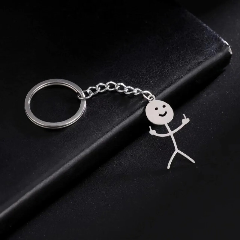 Cartoon Couple Stainless Steel Keychain Cute Couple Keychain Gift with Graffiti Design