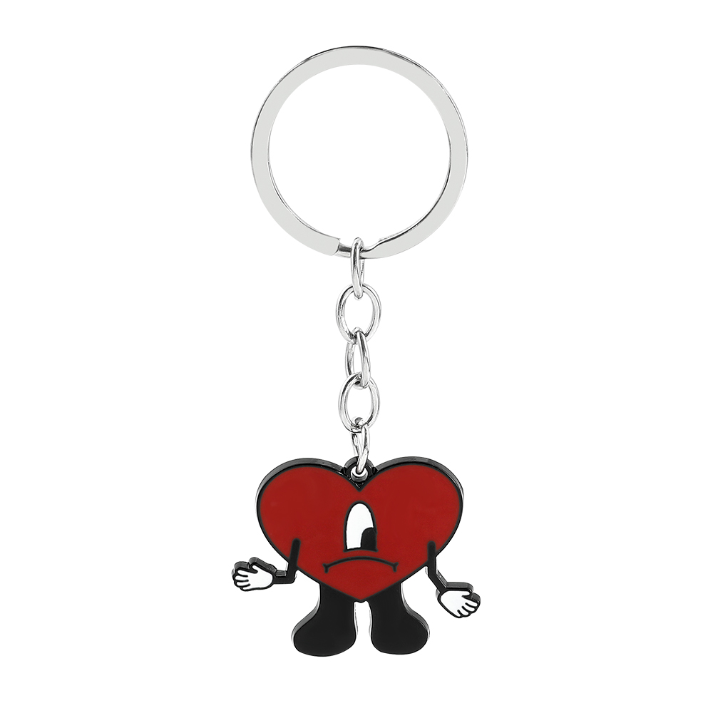 Bad Bunny Inspired Red Heart Enamel Keychain Cute Heart Keyring Accessory
