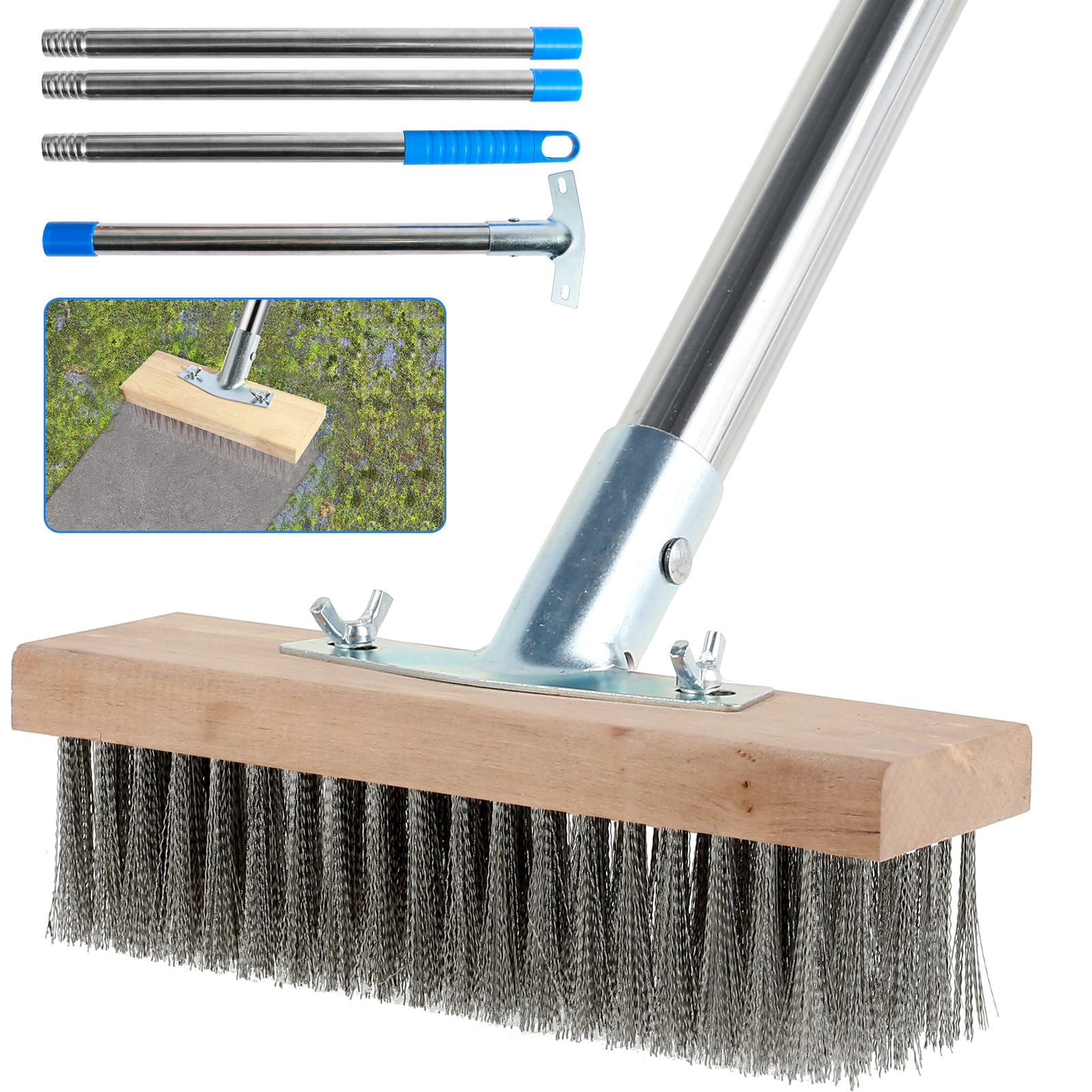 Heavy Duty Stainless Steel Wire Floor Brush for Garage, Patio & Tile Deep Cleaning Scrubber