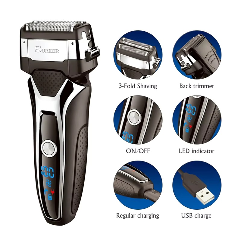 Surker Electric Shaver for Men Rechargeable Foil Razor with LCD Display and Washable Design