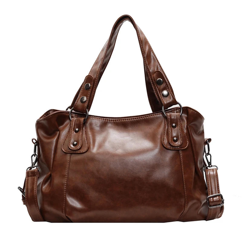 Retro Large Capacity Tote Bag for Women Soft PU Leather Handbag & Classic Crossbody Purse