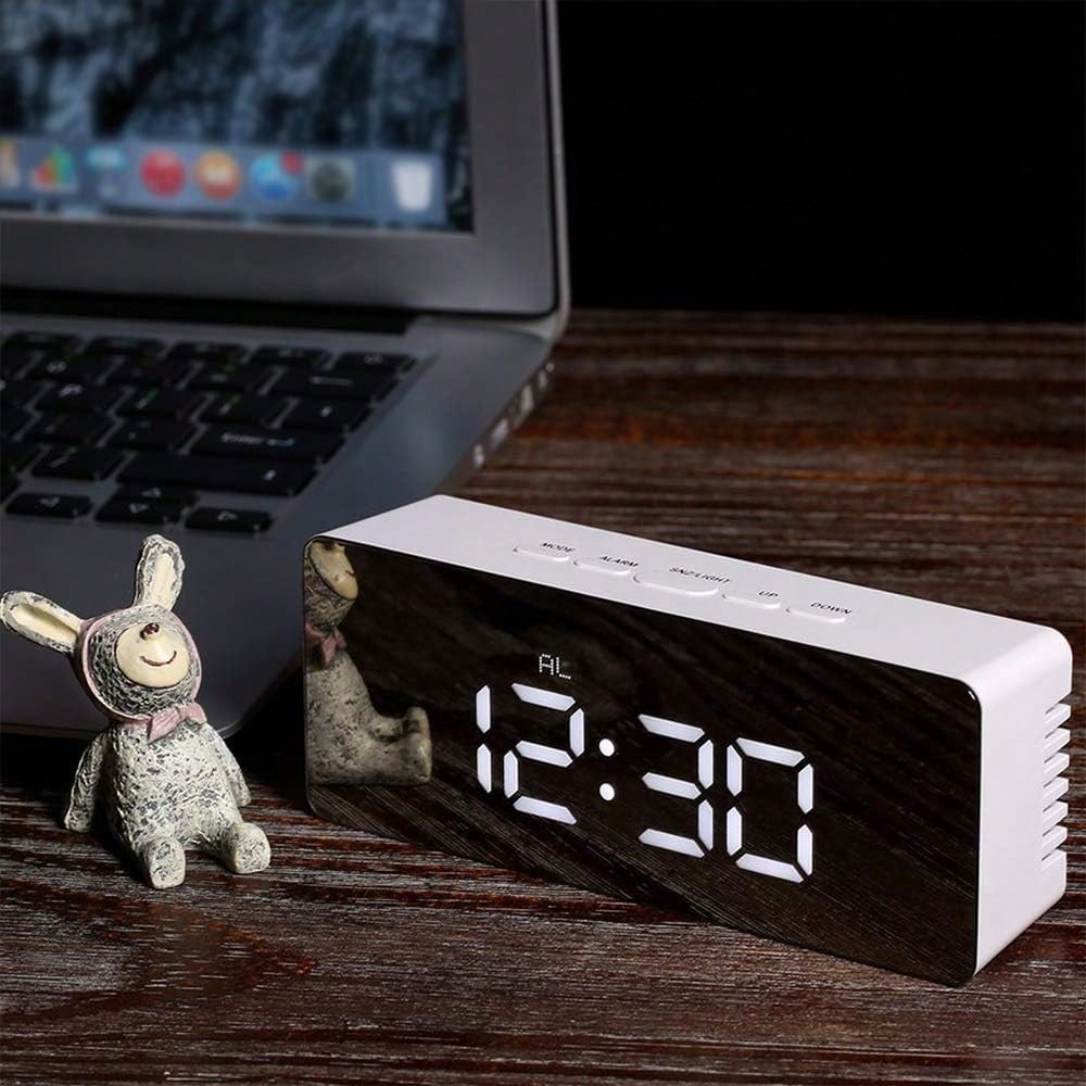 Smart Digital Alarm Clock with LED Display, Adjustable Brightness, Date & Temperature, USB Battery Powered
