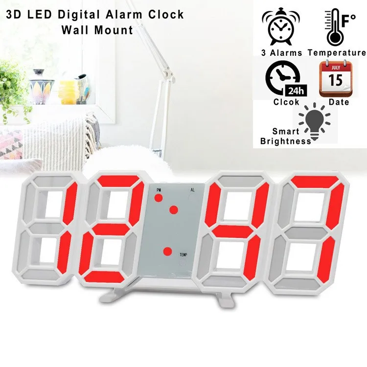 Modern LED Digital Wall Clock with Alarm & Desk Stand for Bedroom, Office & Home Decor
