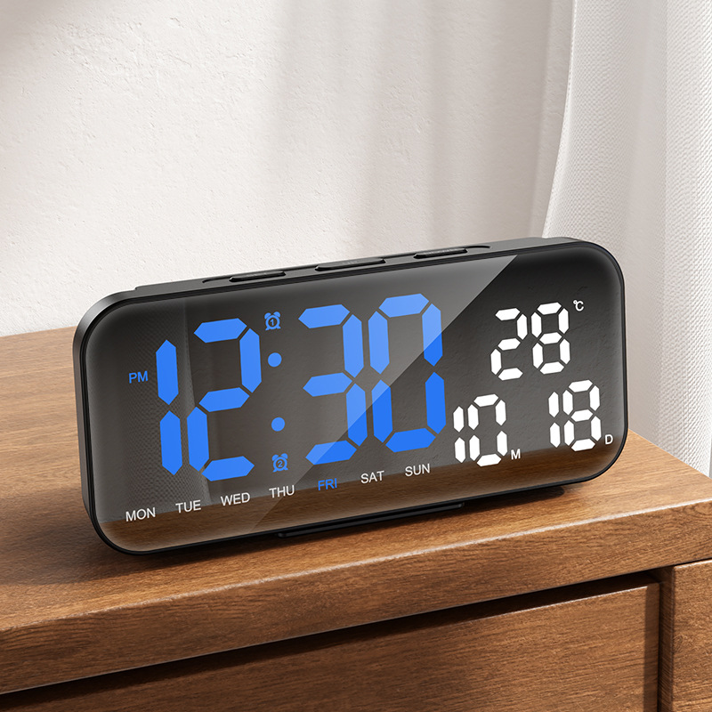 USB Powered Digital Alarm Clock with Dual Alarm, Auto Dimmable LED Wall Clock, Temperature & Date Display