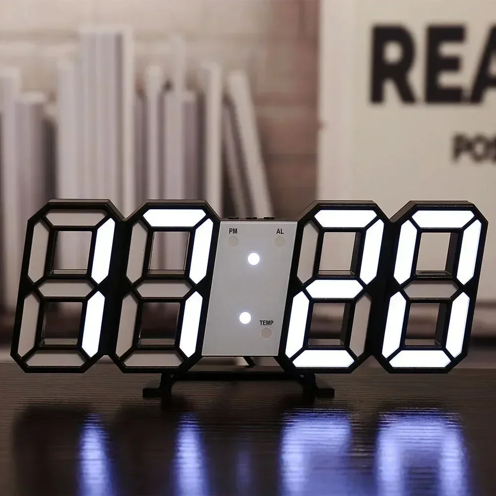 Modern LED Digital Wall Clock with Alarm & Desk Stand for Bedroom, Living Room & Office