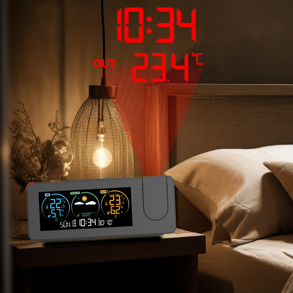 Projection Alarm Clock Wireless Weather Station with Indoor Outdoor Thermometer & Weather Forecast