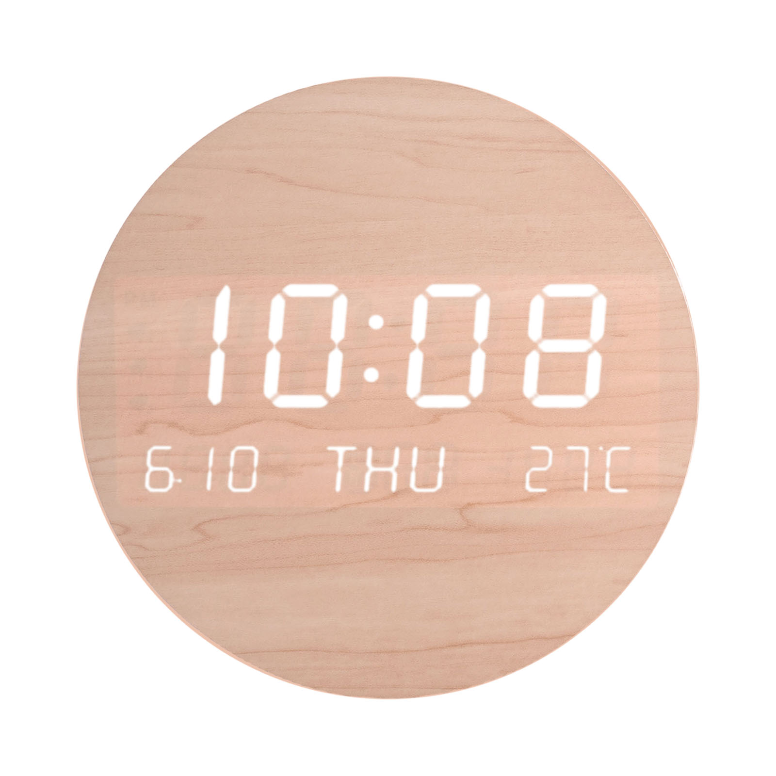 Modern LED Digital Wall Clock Wooden Display for Bedroom & Living Room USB Powered