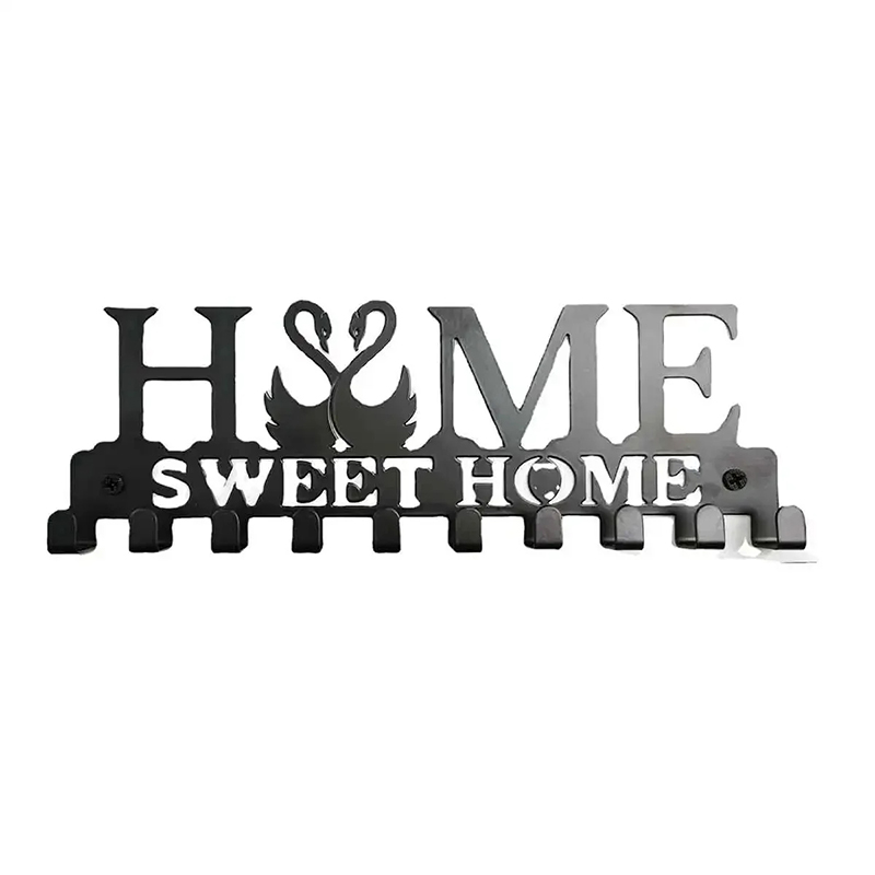 Sweet Home Wall Mounted Key Holder Black Metal Key Rack with Hooks for Entryway Decor