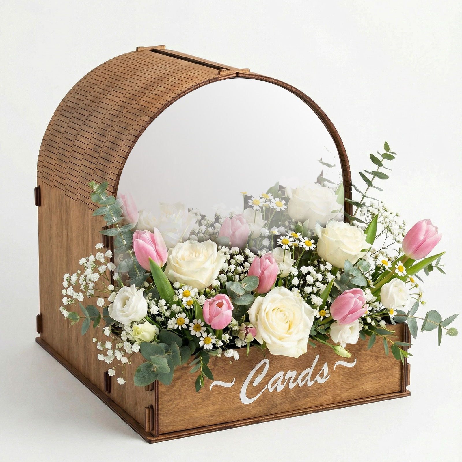 Rustic Arch Wedding Card Box with Lock, Wooden Reception Card Holder