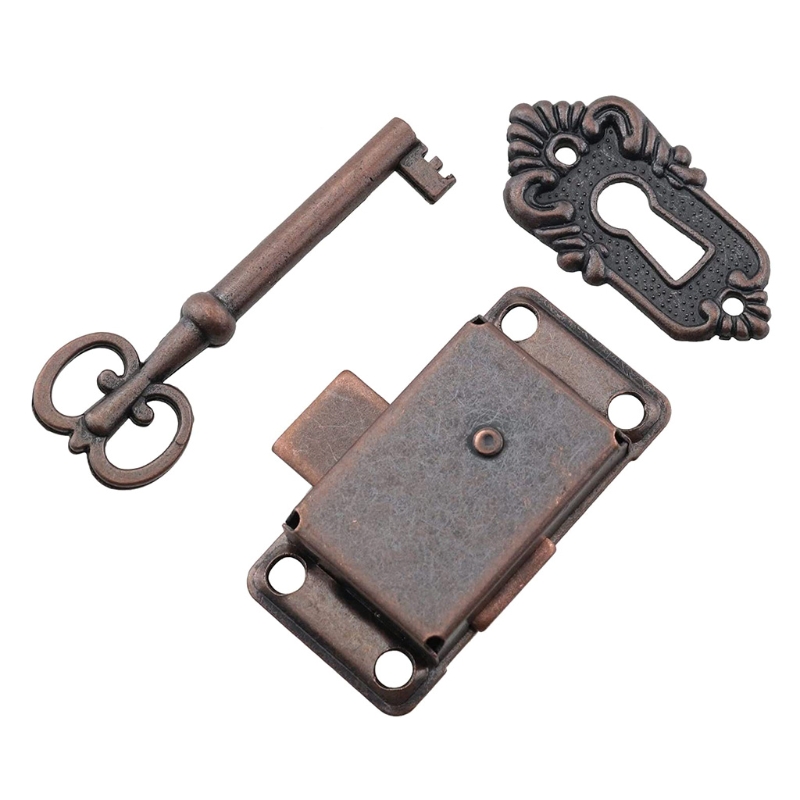 Antique Iron Drawer Lock with Key Vintage Cabinet and Jewelry Box Lock