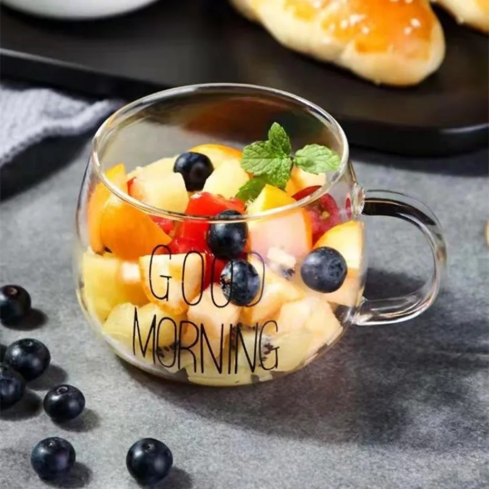 Clear Glass Coffee Mug with Handle Letter Print Tea Cup