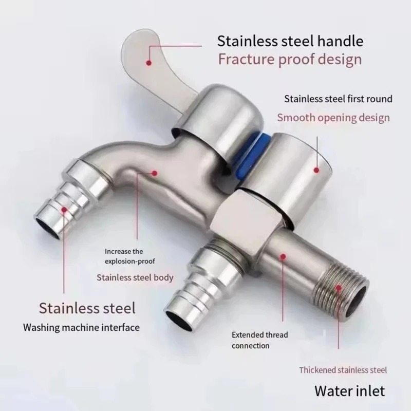 Dual Outlet Stainless Steel Faucet with Independent Controls for Bidet and Laundry