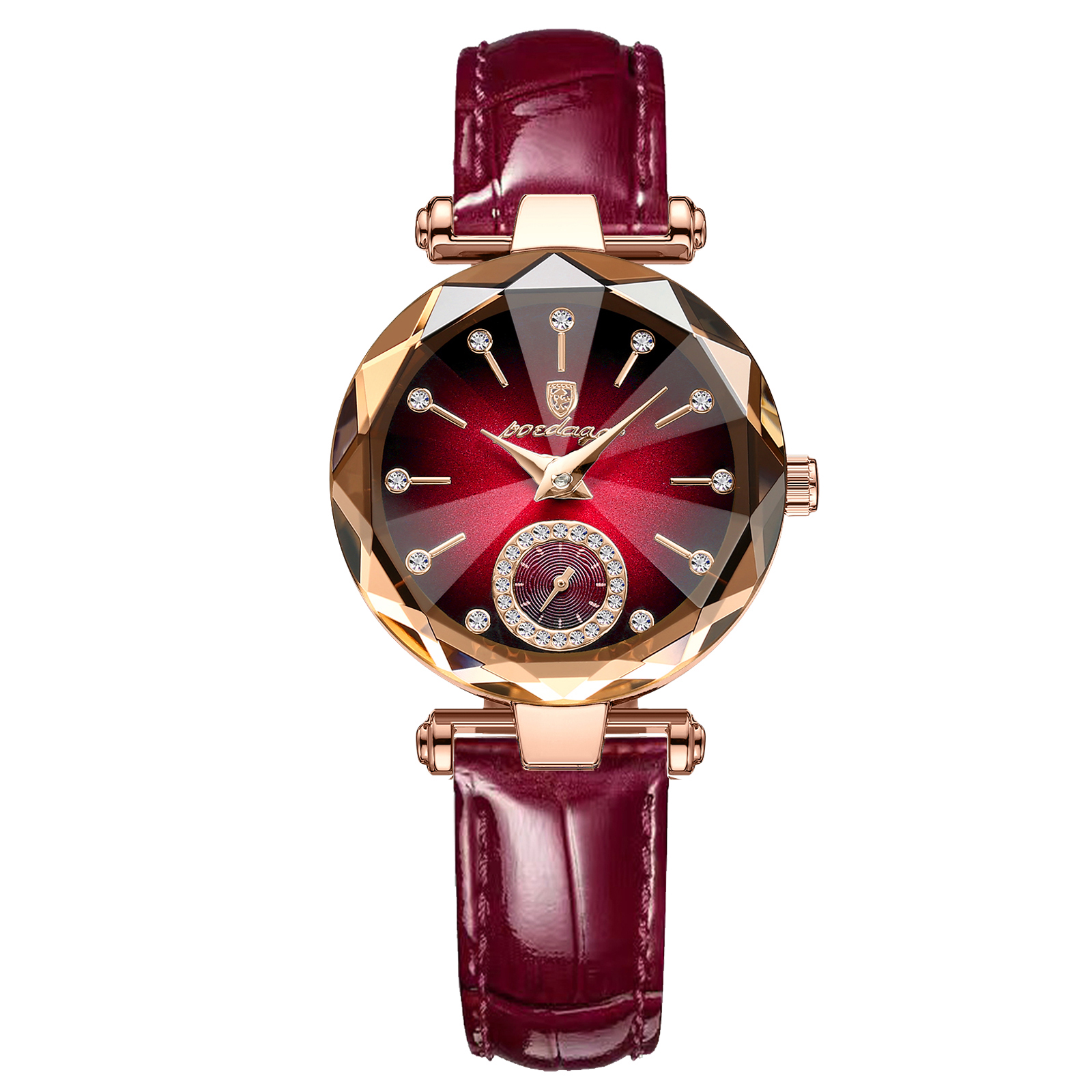 Elegant Women's Leather Quartz Watch with Diamond Dial Waterproof Design