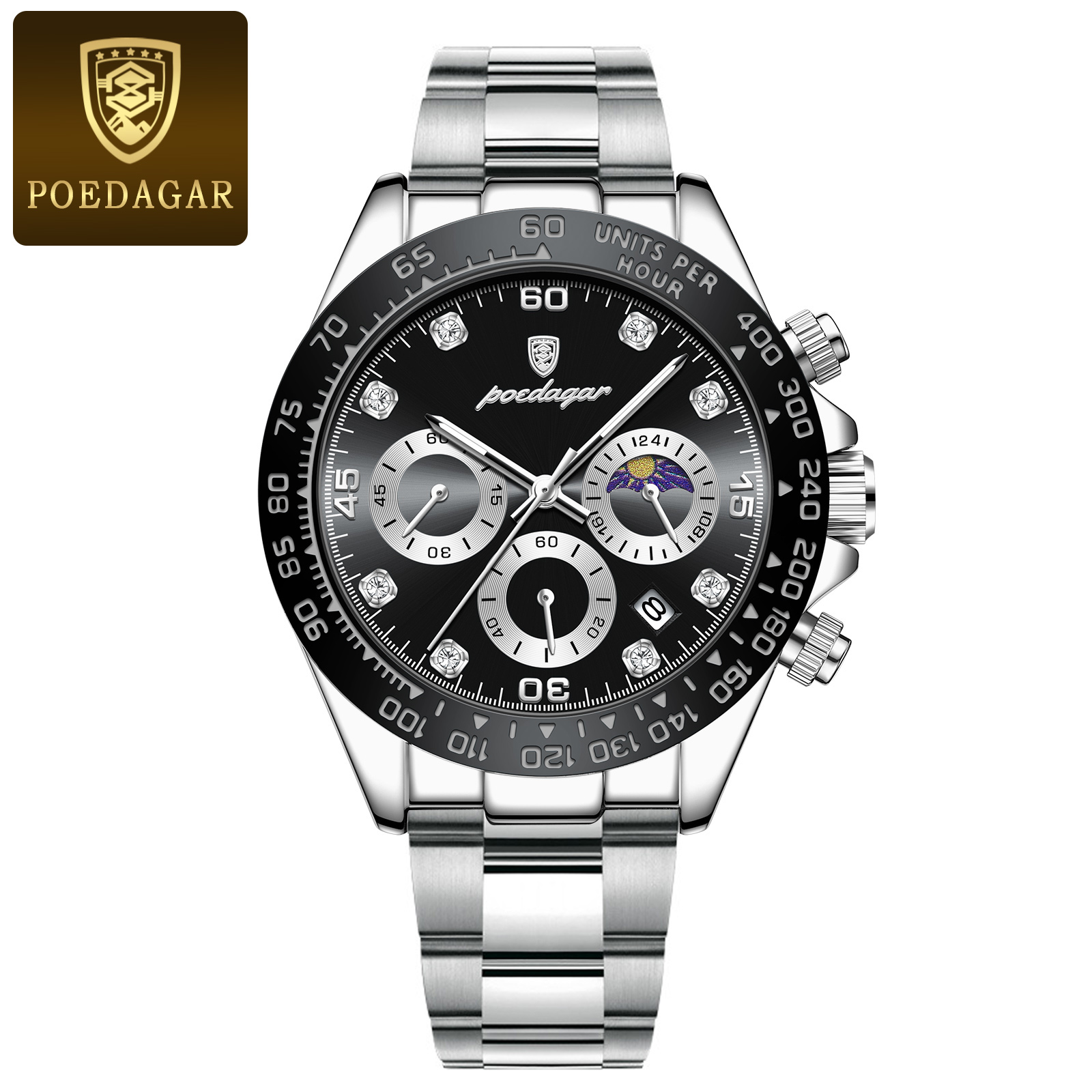 Luxury Chronograph Watch for Men Waterproof Luminous Stainless Steel Quartz Wristwatch