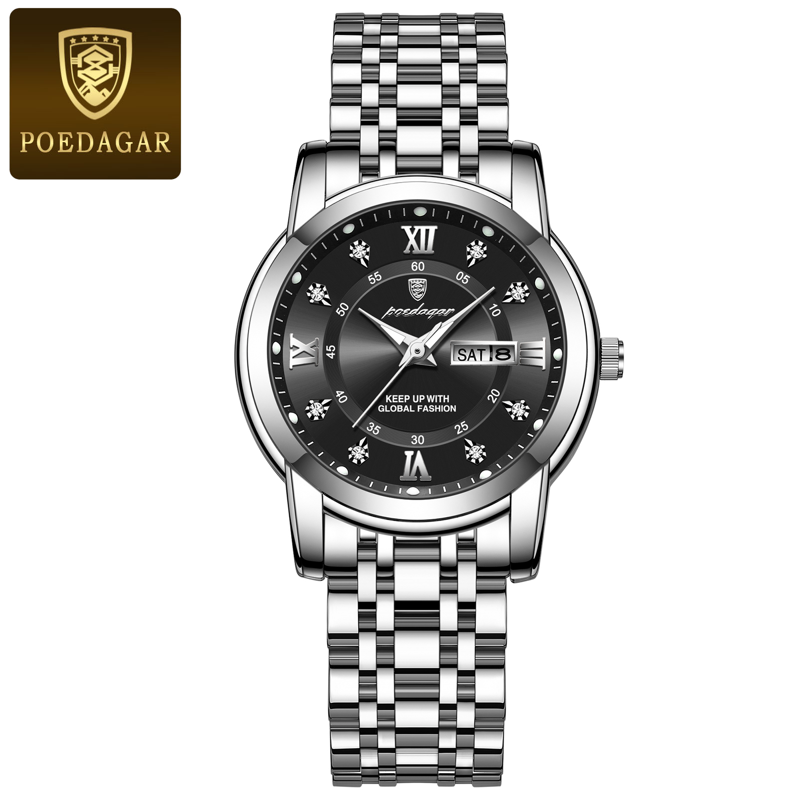 Luxury Women Quartz Watch Waterproof Stainless Steel Luminous Date Week Watch
