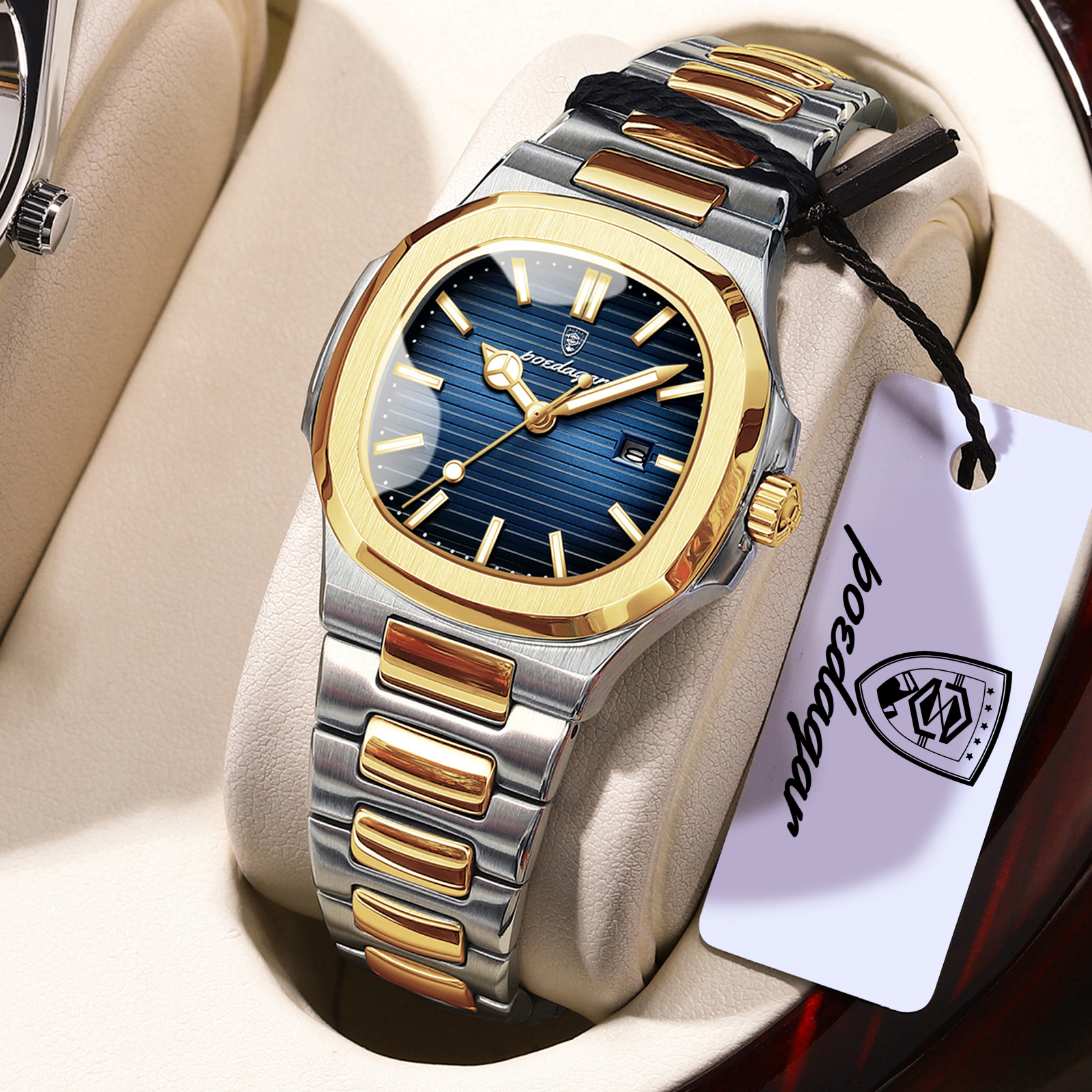 Luxury Square Womens Watch Waterproof Luminous Stainless Steel Quartz Wristwatch