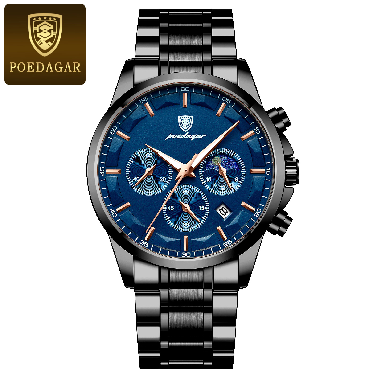Luxury Men's Chronograph Watch Stainless Steel Waterproof Quartz Wristwatch