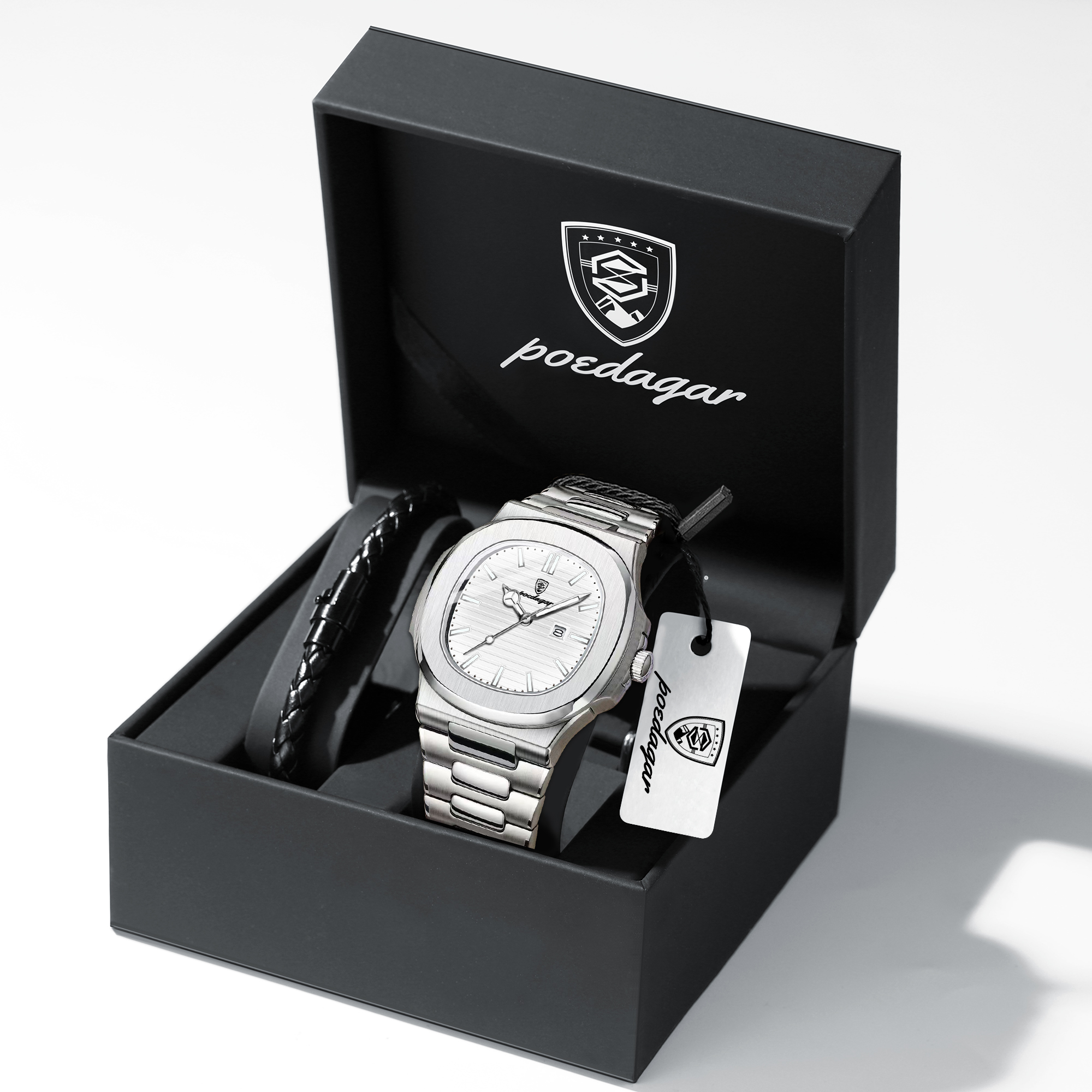 Luxury Square Mens Quartz Watch Waterproof Luminous Stainless Steel Business Wristwatch