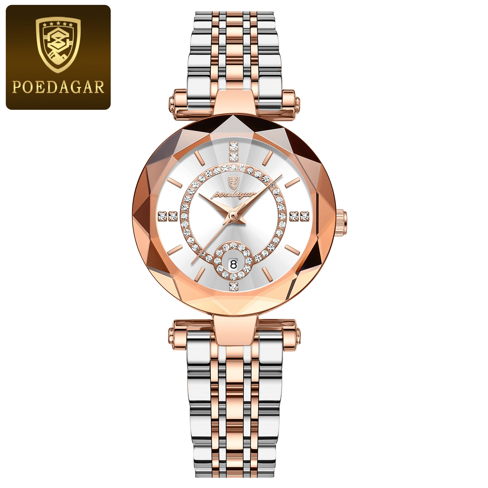 Luxury Diamond Womens Quartz Watch Waterproof Stainless Steel Date Wristwatch